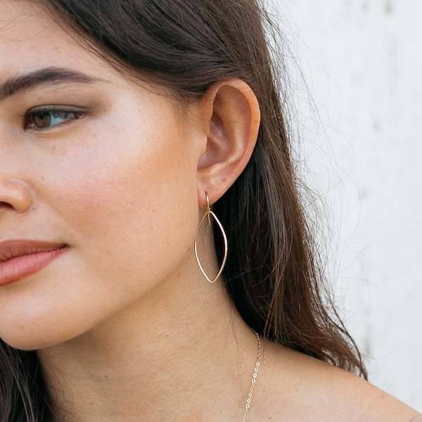 Gold Dangle Earrings | Marquise Earrings | Simple Everyday Earrings