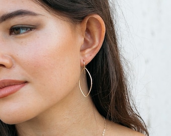 Gold Dangle Earrings | Marquise Earrings | Simple Everyday Earrings