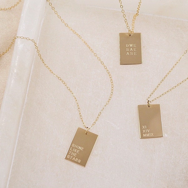 Personalized Rectangle Necklace, Personalized Rectangle Pendant, 14kt Gold Filled or Sterling Silver