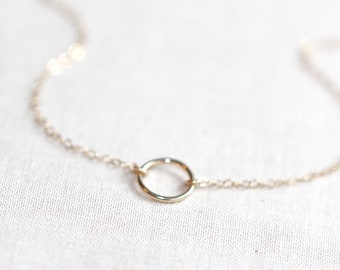 Circle Necklace | Tiny Halo Necklace 14kt Gold Filled or Sterling Silver | Karma Necklace