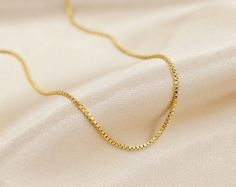 Thin Gold Necklace, 14kt Gold Filled, Box Chain Necklace