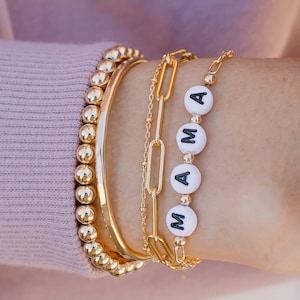 Mama Bracelet, Gold Beaded Mama Bracelet, New Mom Present, Mom Bracelet