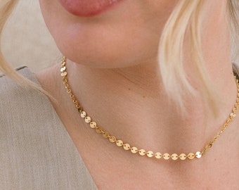 Gold Shimmer Choker | Gold Choker Necklace | 14kt Gold Filled or Sterling Silver | Gold Coin Choker