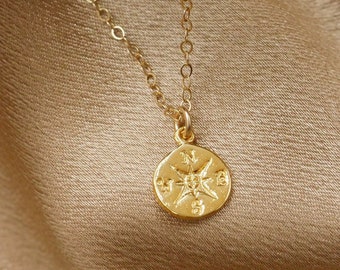 Mini Compass Necklace, Compass Necklace, Dainty Gold Necklace