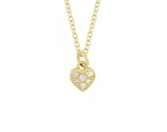 Diamond Pave Heart Necklace, Dainty Heart Necklace, Solid Gold Heart Necklace, Natural Diamond Heart Necklace