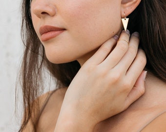 Gold Triangle Earrings | Spike Earrings | Gold Dangle Earrings | Geometric Jewelry
