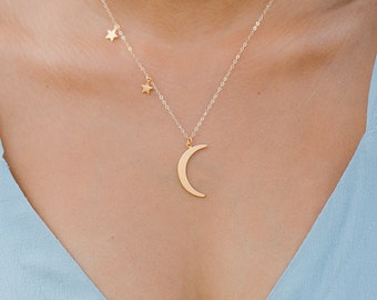 Moon and Star Necklace Delicate Gold Necklace Crescent | Etsy