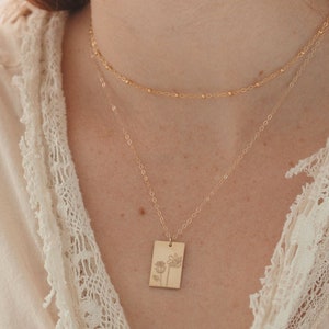 Rectangle Birthflower Bouquet Necklace, Combined Birth Flower Family Necklace, Floral Bouquet Necklace, 14kt Gold Filled or Sterling Silver