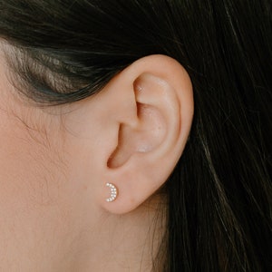 Mini Moon Stud Earrings, CZ Moon Studs, Moon Stud Earrings, Gold or Silver Moon Studs