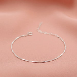 Thin Silver Bracelet, Sterling Silver, Box Chain Bracelet