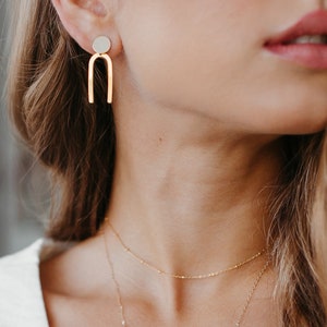 Arch Earrings Gold Dangle Earrings Modern Earrings Drop Earrings image 1