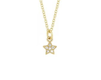 Diamond Pave Star Necklace, Dainty Star Necklace, Solid Gold Star Necklace, Natural Diamond Star Necklace