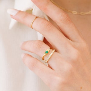 Evil Eye Birthstone Ring, Gold Birthstone Stacking Ring, Dainty Birthstone Ring