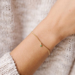 Gold Birthstone Charm Bracelet, 14kt Gold Filled Birthstone Bracelet, Tiny Gold Birthstone Bracelet