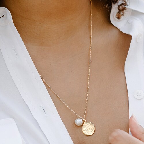 Pearl Coin Necklace Gold Coin Pendant 