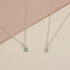 Sterling Silver Birthstone Necklace: Dainty Cubic Zirconia Pendant