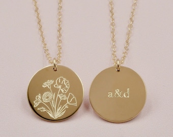 Personalized Flower Necklace, Gold Wildflower Necklace, Floral Bouquet Necklace, 14kt Gold Filled or Sterling Silver