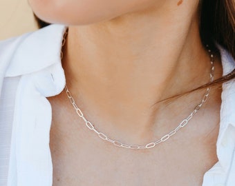 Sterling Silver Paperclip Chain Necklace, Paperclip Necklace, Small Paperclip Chain Necklace