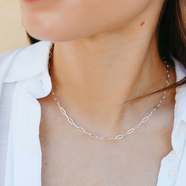 Silver Paperclip Necklace Etsy