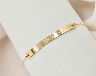 Coördinatenarmband goud | Armband lengtegraad breedtegraad | Gepersonaliseerde staafarmband | Goud, roségoud of sterlingzilver