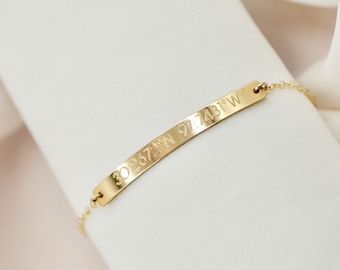 Coordinate Bracelet Gold | Longitude Latitude Bracelet | Personalized Bar Bracelet | Gold, Rose Gold or Sterling Silver