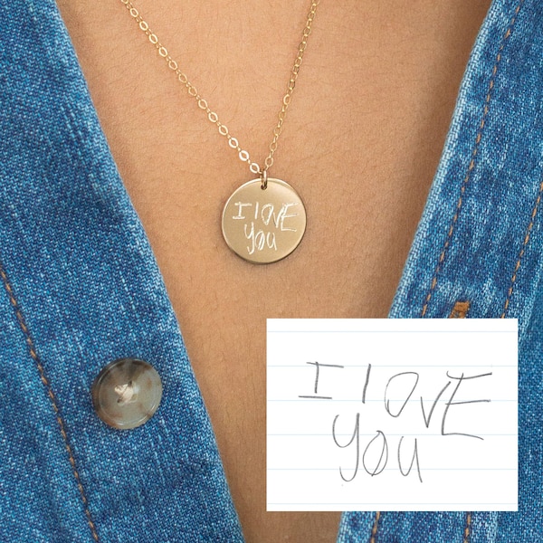 Handwriting Necklace, Actual Handwriting Necklace Engraved, Gold Handwriting Necklace Keepsake Memorial Jewelry