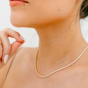 Tennis Necklace, Crystal Tennis Necklace in Silver or Gold, Diamond Tennis Necklace
