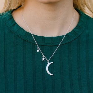 Sterling Silver Moon and Star Necklace, Starry Night Necklace, Silver Moon Necklace