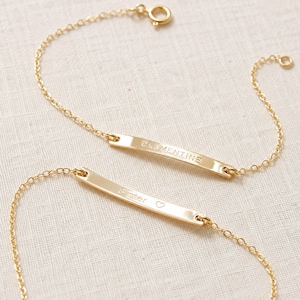 Double Sided Nameplate Bracelet | Gold Initial Bar Bracelet 14kt Gold Filled OR Sterling Silver  | Bridesmaid Gift | Wedding Gift