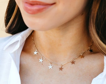 Falling Star Choker Necklace | Gold Choker Necklace | Star Necklace