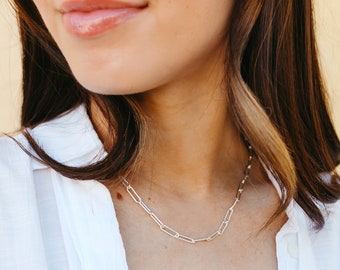 Sterling Silver Paperclip Chain Necklace: Chunky Link, Adjustable Length