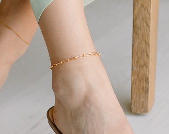 Paperclip Chain Anklet, Gold Chain Anklet, Thin Gold Anklet, 14kt Gold Filled, Water Proof