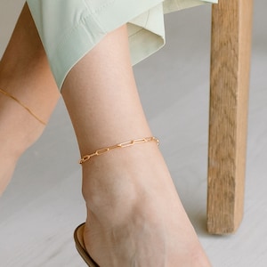 Paperclip Chain Anklet, Gold Chain Anklet, Thin Gold Anklet, 14kt Gold Filled, Water Proof