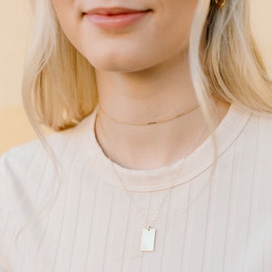 Personalized Rectangle Necklace, Personalized Rectangle Pendant, 14kt Gold Filled or Sterling Silver image 2