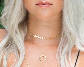 Gold Shimmer Choker | Gold Choker Necklace | 14kt Gold Filled or Sterling Silver | Gold Coin Choker