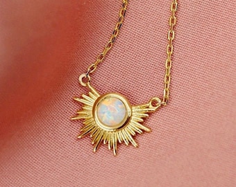 Opal Sunburst Necklace | Opal Solitaire Necklace | Opal Necklace