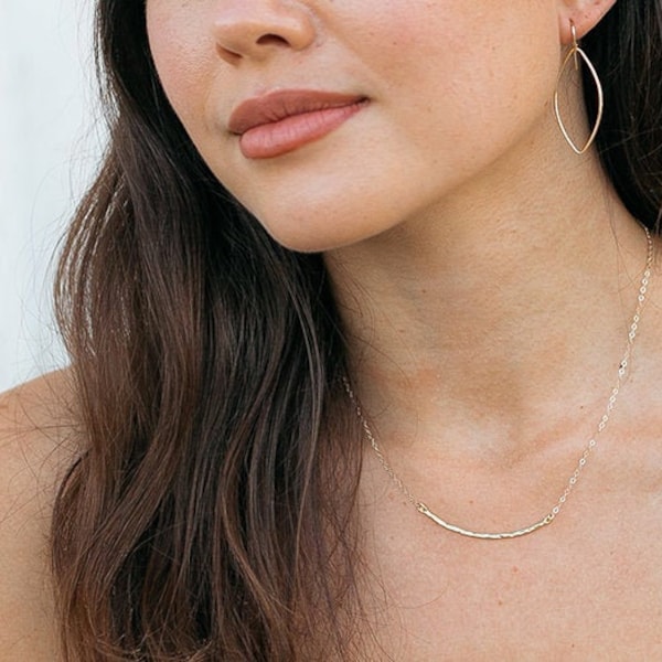 Hammered Curved Bar Necklace | Gold or Sterling Silver