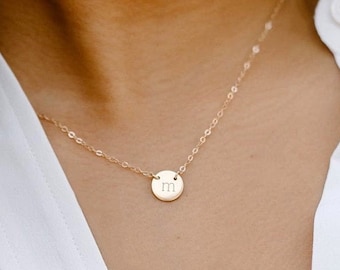 Dainty Initial Necklace | Gold Disc Necklace | Personalized Necklace