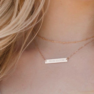 Roman Numeral Necklace Wedding Date Necklace Gold Bar Necklace Personalized Bar Necklace image 2