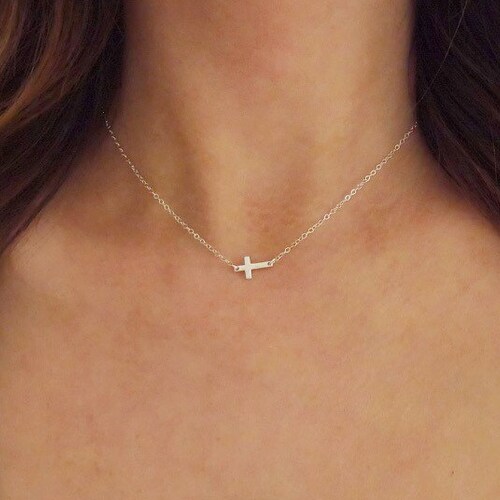 Mini Sideways Cross Necklace Sterling 