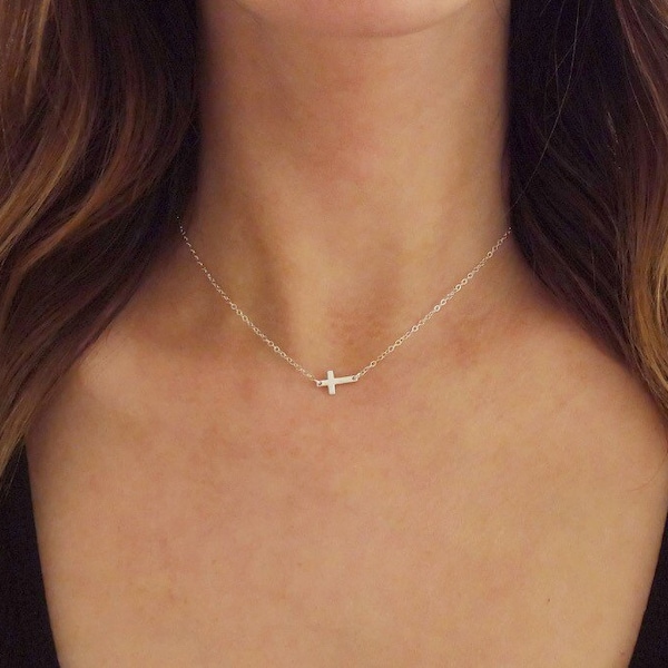 Mini Sideways Cross Necklace Sterling Silver | Sideways Cross Necklace Silver