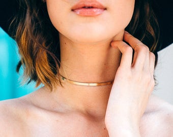 Thin Gold Bar Choker | Gold Choker Necklace | 14kt Gold Filled | Bar Choker