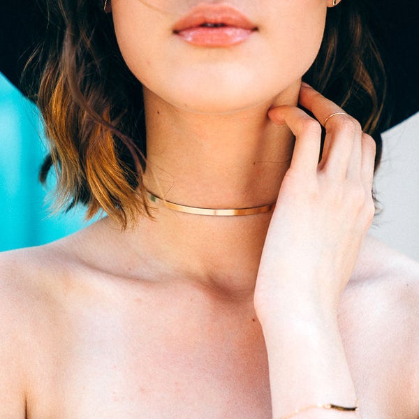 Thin Gold Bar Choker | Gold Choker Necklace | 14kt Gold Filled | Bar Choker