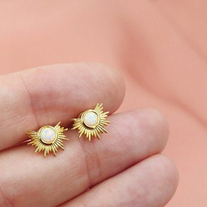 Opal Stud Earrings, Gold and Opal Earrings, Everyday Stud Earrings image 5