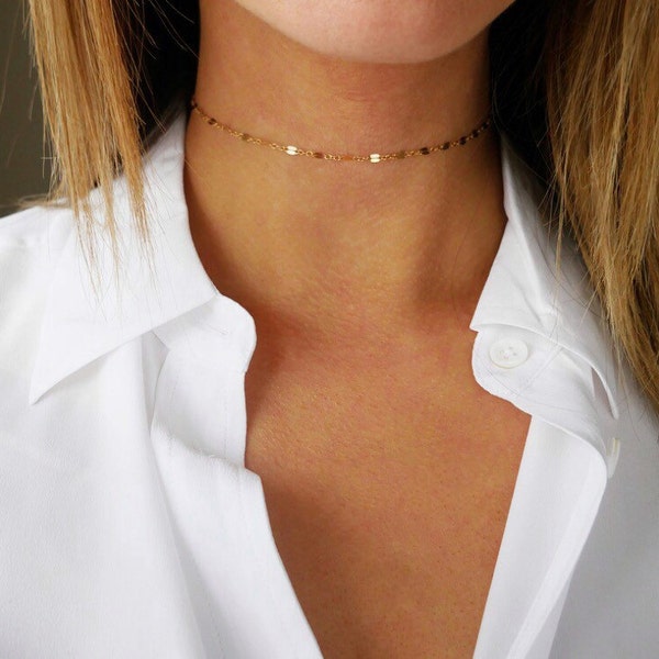 Thin Gold Choker | Gold Choker Necklace | 14kt Gold Filled