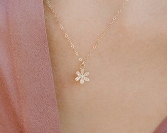 Daisy Necklace, Opal Flower Charm Necklace, Dainty Opal Necklace