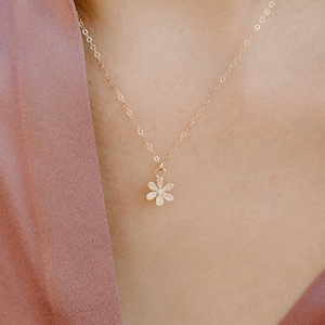 Daisy Necklace, Opal Flower Charm Necklace, Dainty Opal Necklace