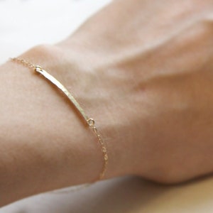 Hammered Gold Bar Bracelet 14kt Gold Filled Chain Bracelet