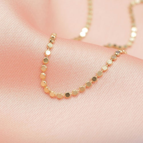 Collier chaîne pièce en or, or 18 carats rempli, collier en or à pois, collier chaîne en superposition d'or