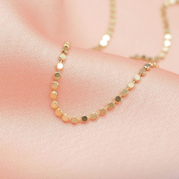 Gold Coin Chain Necklace, 18kt Gold Filled, Dotted Gold Necklace, Gold Layering Chain Necklace